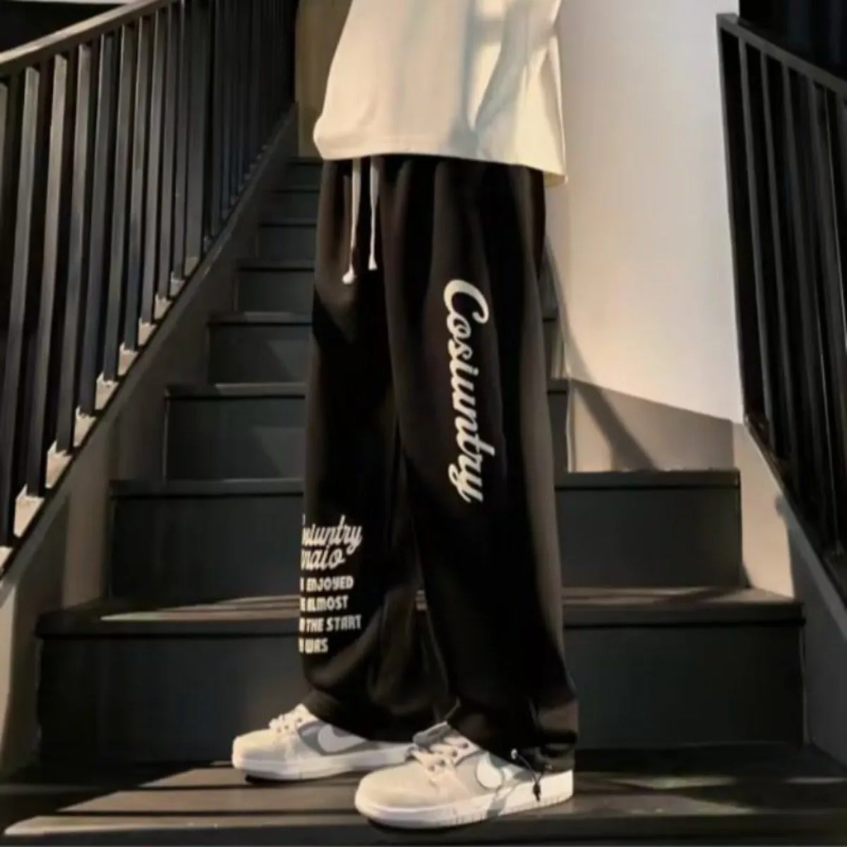 Men's Trousers Summer Fashion Good-looking Drawstring Printing Pants Breathable  Straight Drawstring Pants Versatile Streetwear