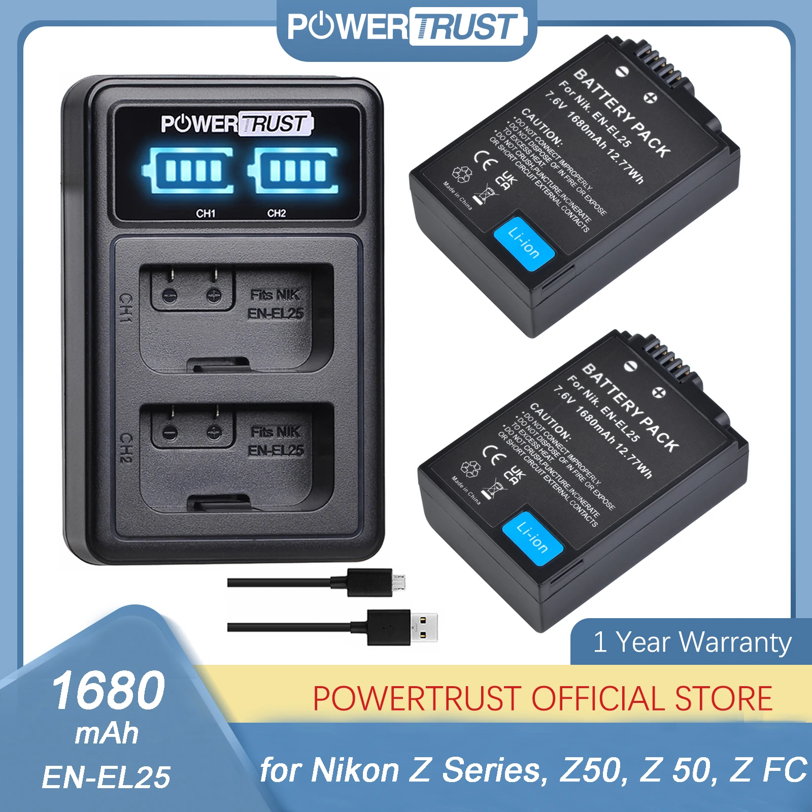 EN-EL25 ENEL25 EN-EL25A Battery and LED USB Charger for Nikon Z Series Z50 Z30 ZFC 4241 MH-32 Digital Camera