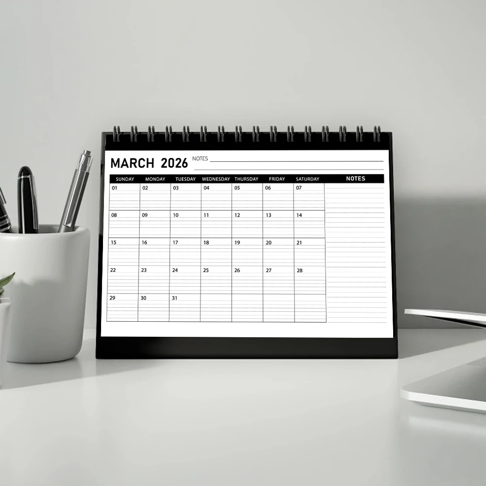 1 Stück Kalender 2026, schwarz-weiß minimalistisch, 12 Monate Monatsplan, Tischkalender, perfektes Geschenk für Geburtstage und Weihnachten