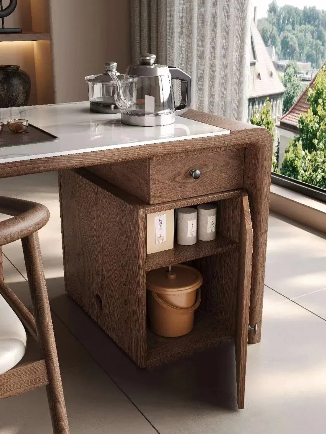 Italian medieval solid wood tea table Household walnut simple tea table