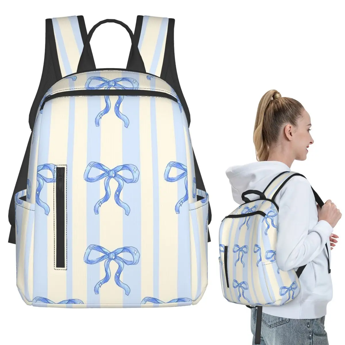 

Bule Bow Cartoon Pattern Backpack Student BookBag Kids School Bag Computer Shoulder Bags Boys Girls