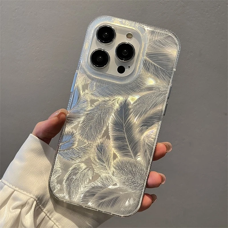 Funda de teléfono con patrón de pluma gradiente láser, Funda de silicona a prueba de golpes para iPhone 11, 15, 14, 13, 12 Pro Max, 15Pro, 14Pro