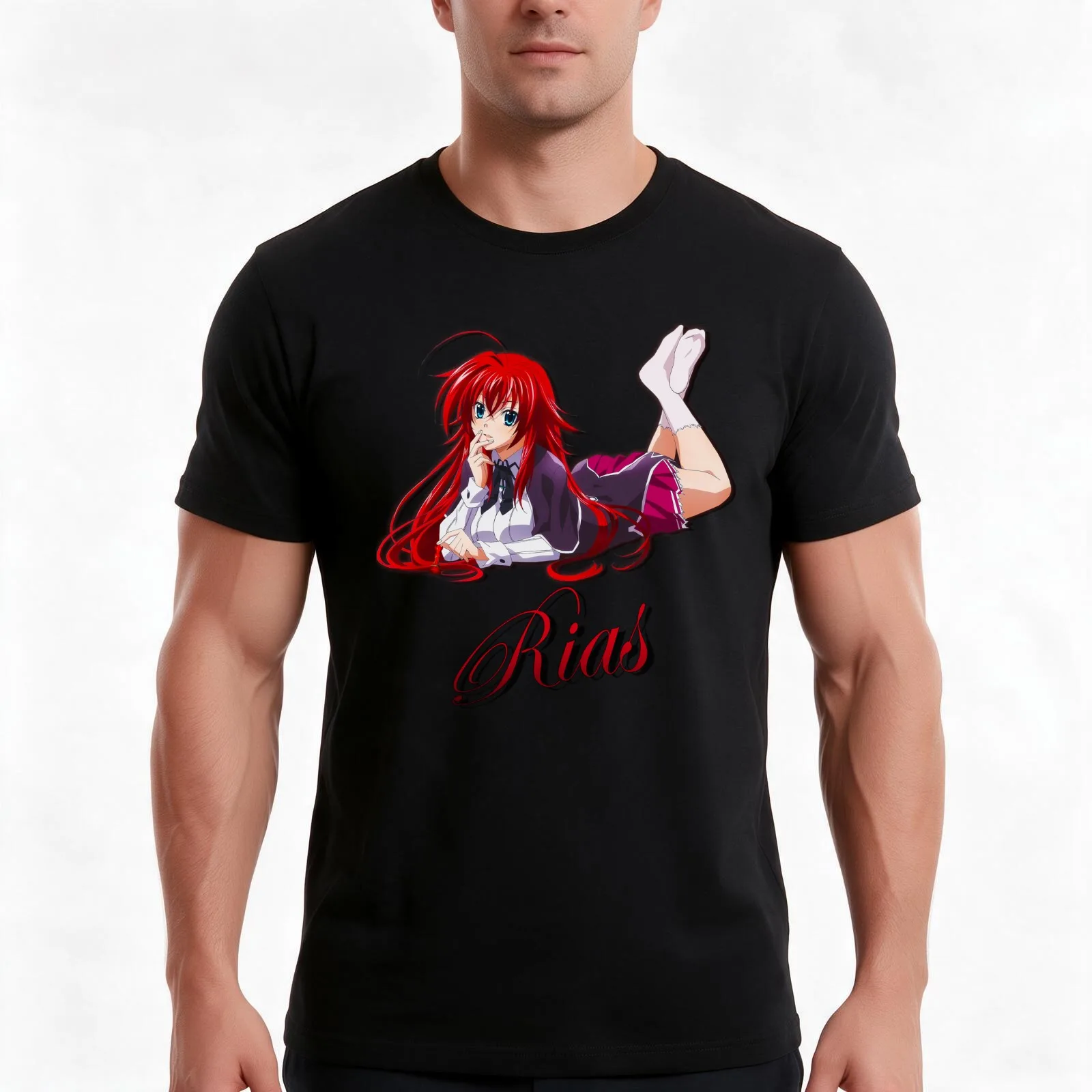 Rias Gremory T-Shirt, Summer Casual Cotton Tee, Oversized Streetwear Tops, Vintage Graphic Print, Loose Fit Short Sleeve