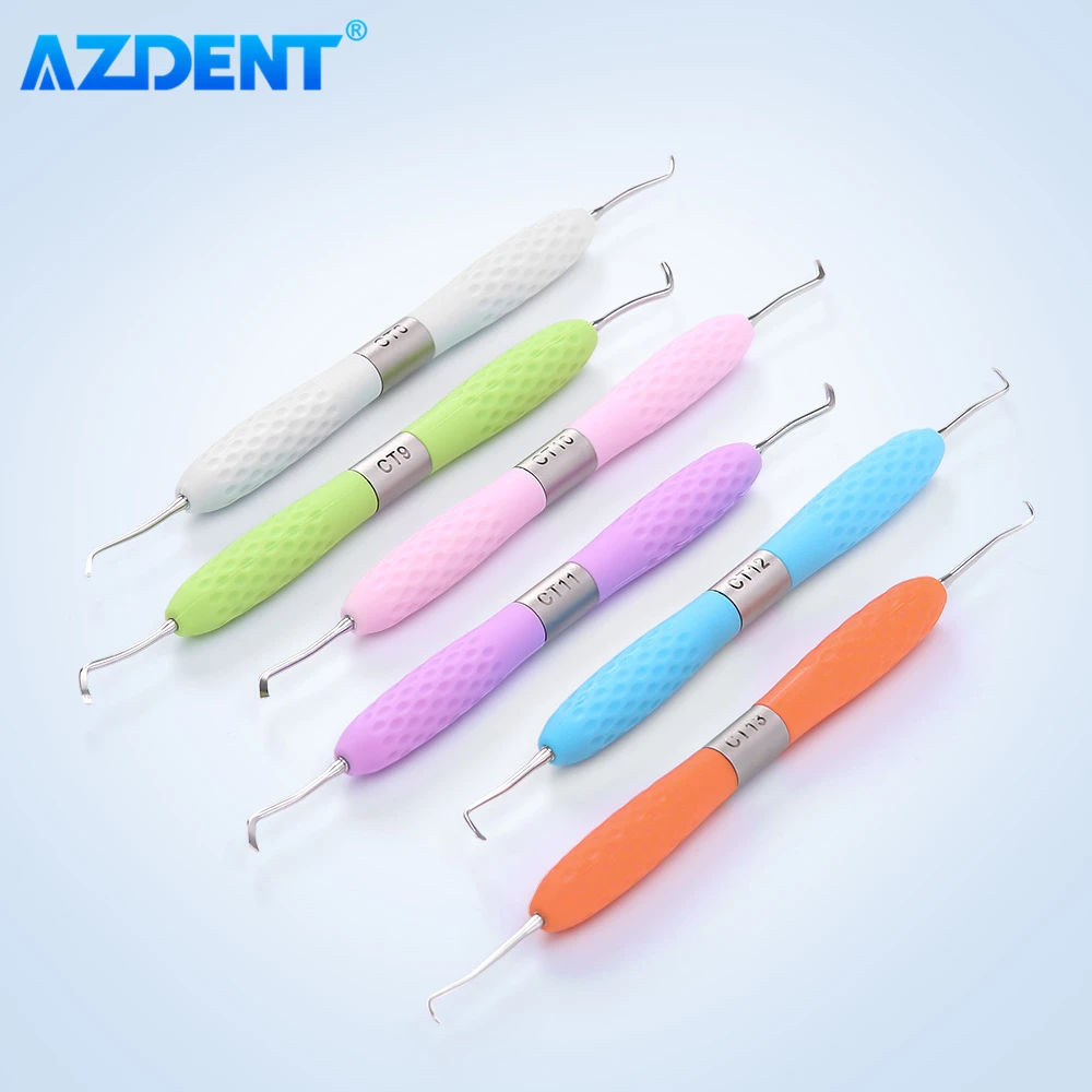 6PCS/Set Dental Restoration Instrument AZDENT Enamel Chisel Set Spoon Excavator Gingival Margin Trimmer Cord Packer Repair Probe