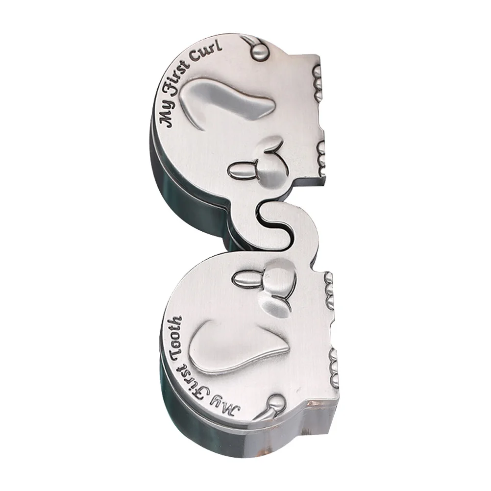 

1Pair Elephant Shape Baby First Tooth Curl Keepsake Box Zinc Alloy Newborn Gift Tooth Curl Holder Baby Shower Present