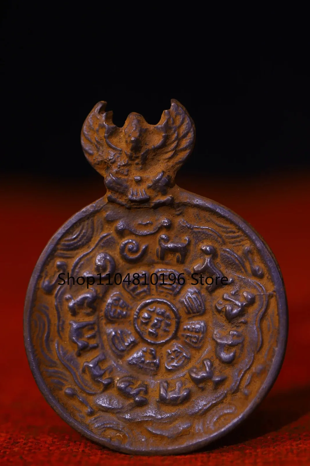 Bronze Cinnabar Nine Palaces Eight Trigrams GARUDA Buddha Card Pendant Amulet