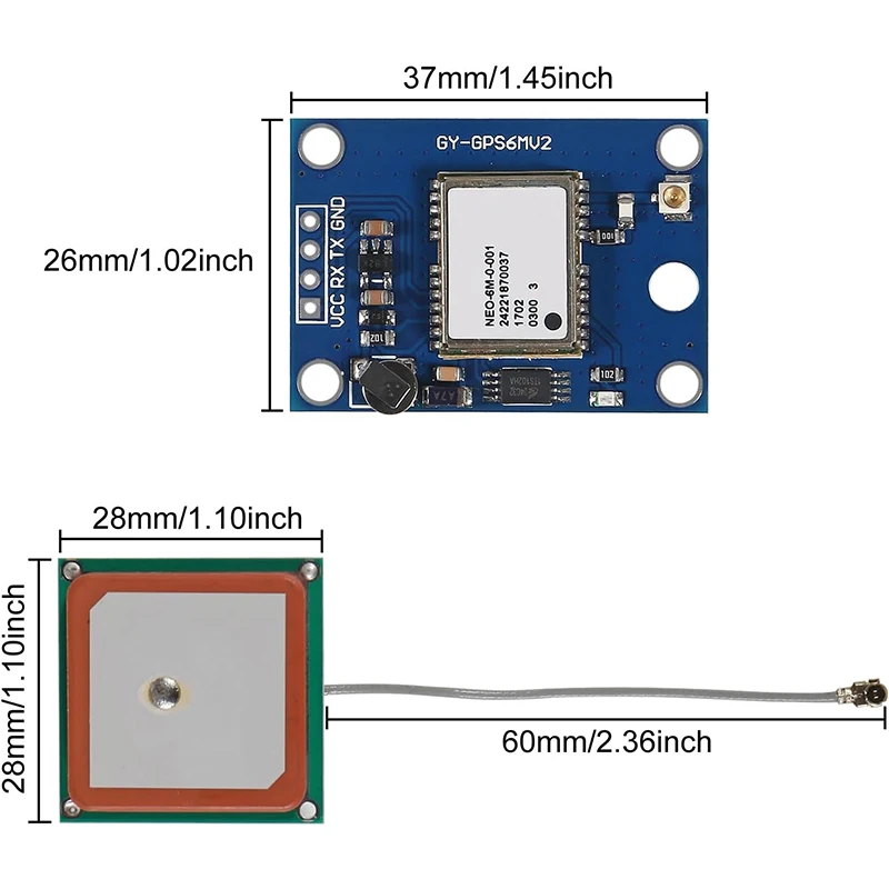 NEO-6M/7M/8M GY-NEO6MV2 New GPS Module NEO6MV2 with Flight Control EEPROM MWC APM2.5 Large Antenna for Arduino 7MV2 8MV2