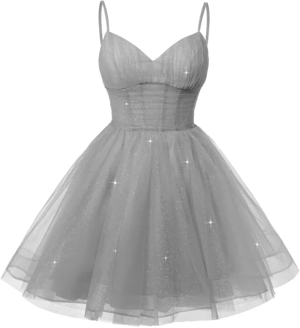 فستان كوكتيل قصير لحفلات العودة للوطن للنساء، فستان حفلات قصير لامع من التول فستان رسمي لحفلات التخرج #2