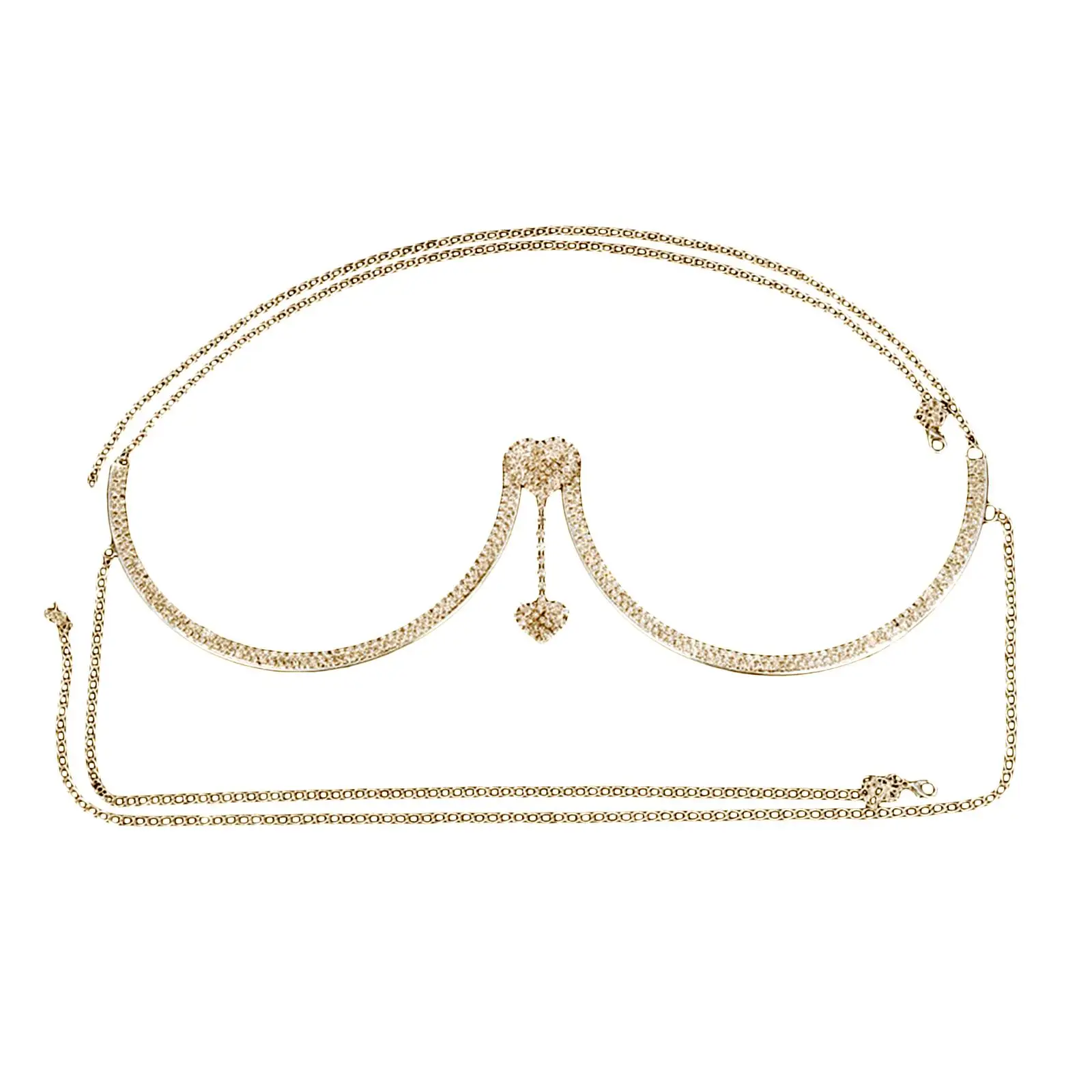 Shiny Rhinestone Chest Bracket Body Jewelry Bra Chain Bikini Necklace Crystal Heart Pendant Harness for Girls Women Beach Party
