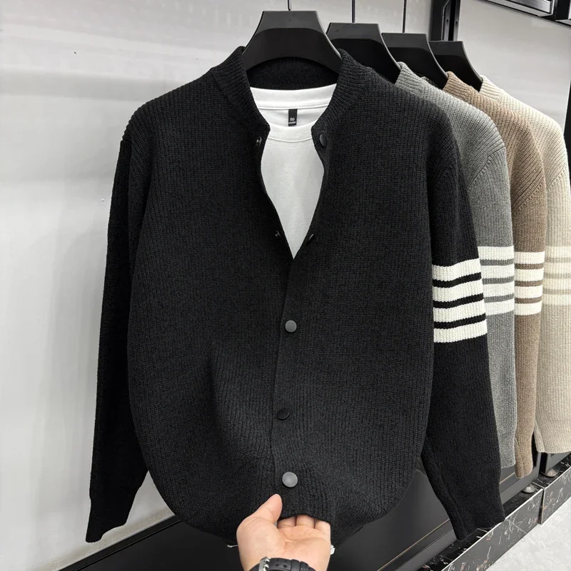 Men's Autumn Fashion Travel Outdoor Button Cardigan Baseball Collar Knitted Sweater Solid Color Versatile Casual Sweater Instock