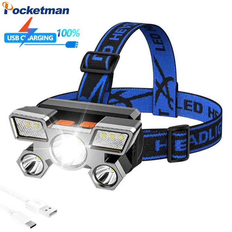 Most Powerful LED Headlamp Built-in 18650 Battery Powered 4 Modes USB Charging Headlight Waterproof Head Lamp