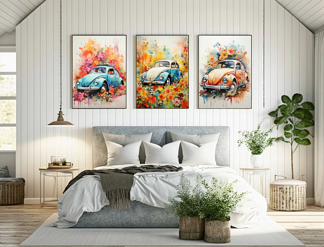 

Floral Car Print Vintage Vibe Car with Flowers Wall Art Canvas Print Vibrant Watercolor Art Boho Vehicle Poster Room Decor