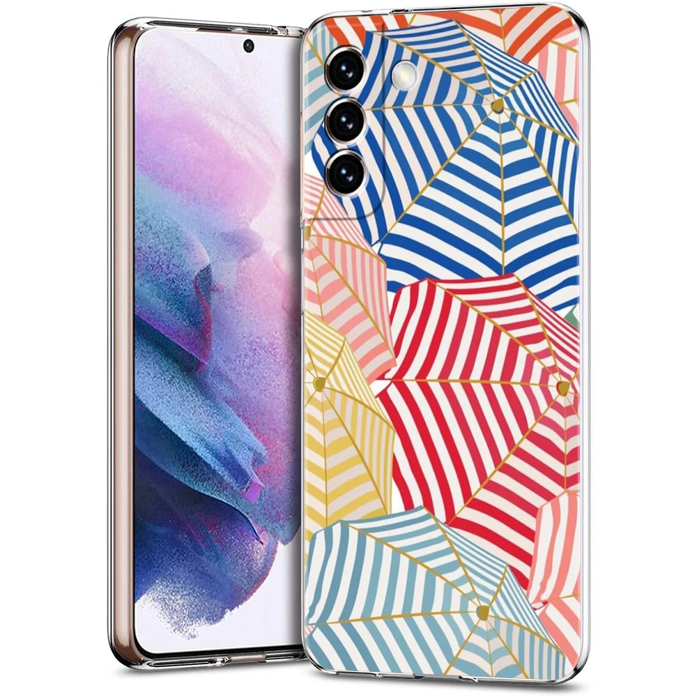 Striped Beach Umbrellas Transparent Cover for Samsung Galaxy S26 S25 S24 S23 S22 S20 S21 FE Ultra S10 S10E S9 Plus 5G Phone Case