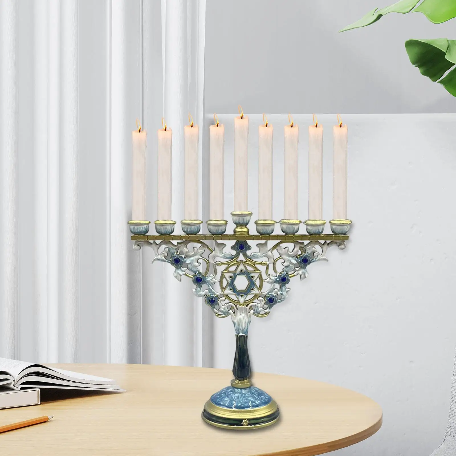 Vintage Design Enamel Hanukkah Menorah Accessory Versatile Tabletop Ornament