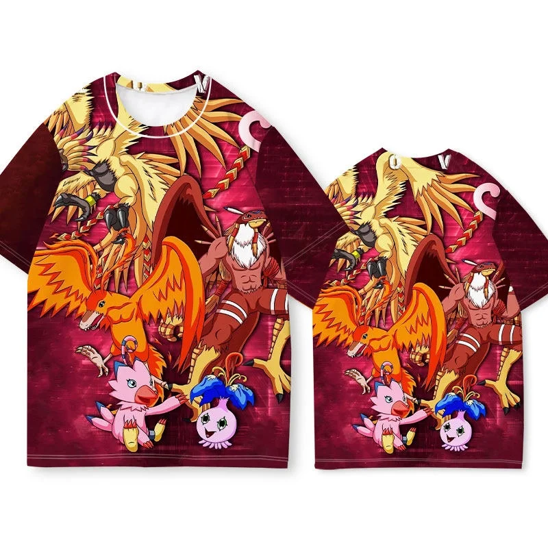 

Футболка Bandai Digimon Anime Tyrannosaurus с 3D-печатью, быстросохнущая, дышащая, удобная, для родителей и детей, с коротким рукавом