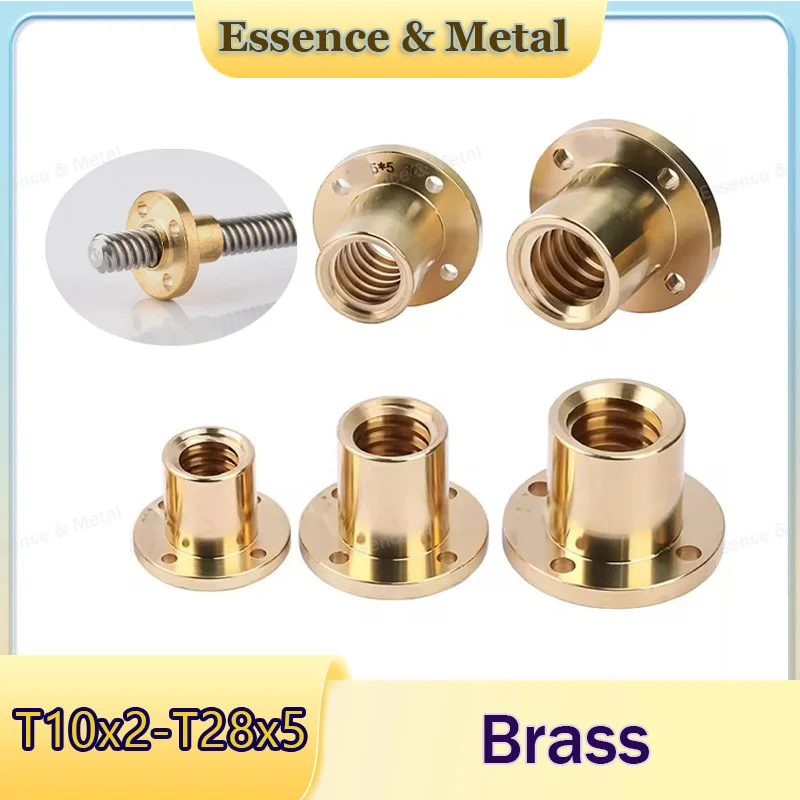 1-5pcs Round Copper Nut Flange Trapezoidal Nuts T10x2-T28x5 Round Flange Trapezoidal Nut Suitable for T-Type Screw 3D Printer