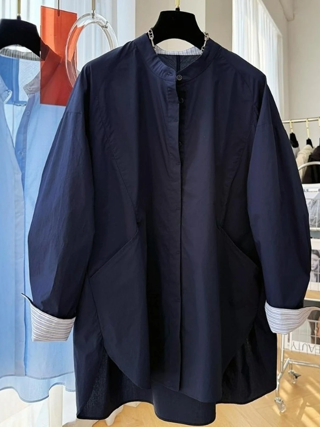 Ele japonais Sle Long Sve irt coupe-vent ample et confortable mi-long pour femme