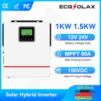 ECGSOLAX 1KW 1.5KW Hybrid Solar inverter 12V 24V 230Vac Off-grid Hybrid inverter With MPPT 80A Charge Controller Pure Sine Wave