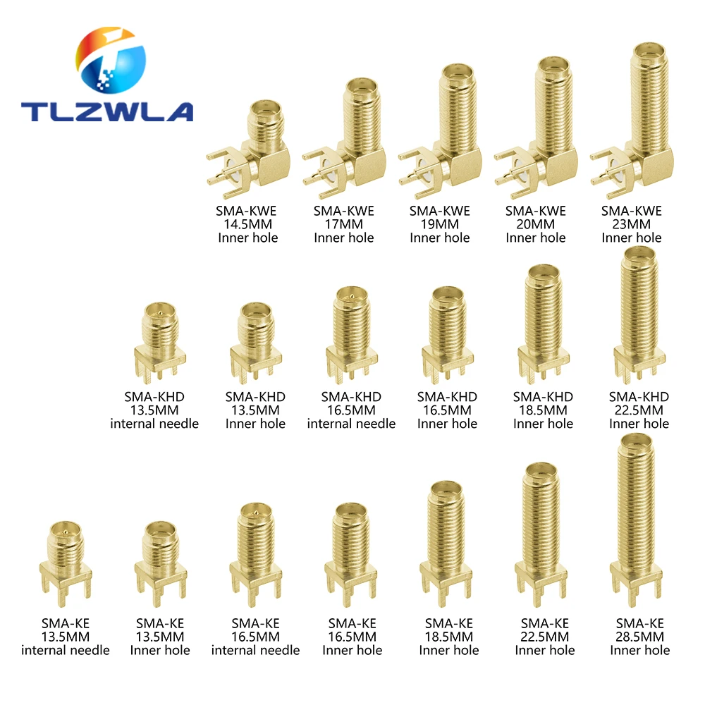 10PCS SMA żeńskie gniazdo męskie Adapter wtyczki lutowane Krawędź PCB Prosty kąt Mocowanie RF Złącze miedziane Gniazdo wtykowe