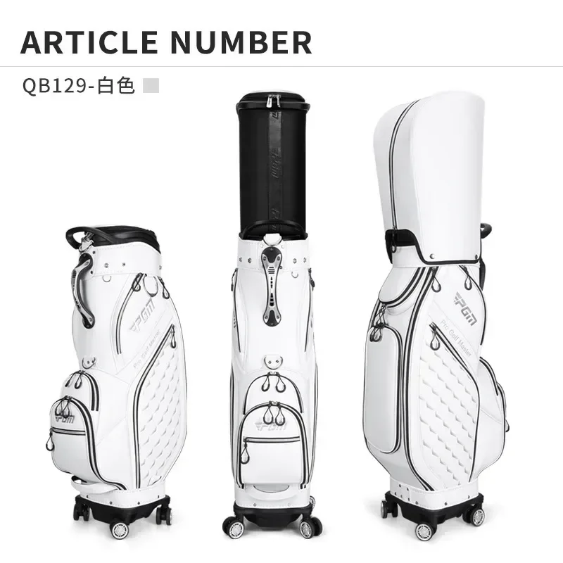 

PGM Golf Standard Bag PU Leather Waterproof Double Cap Professional Golf Cart Club Airbag High Capacity Package with Wheel QB129