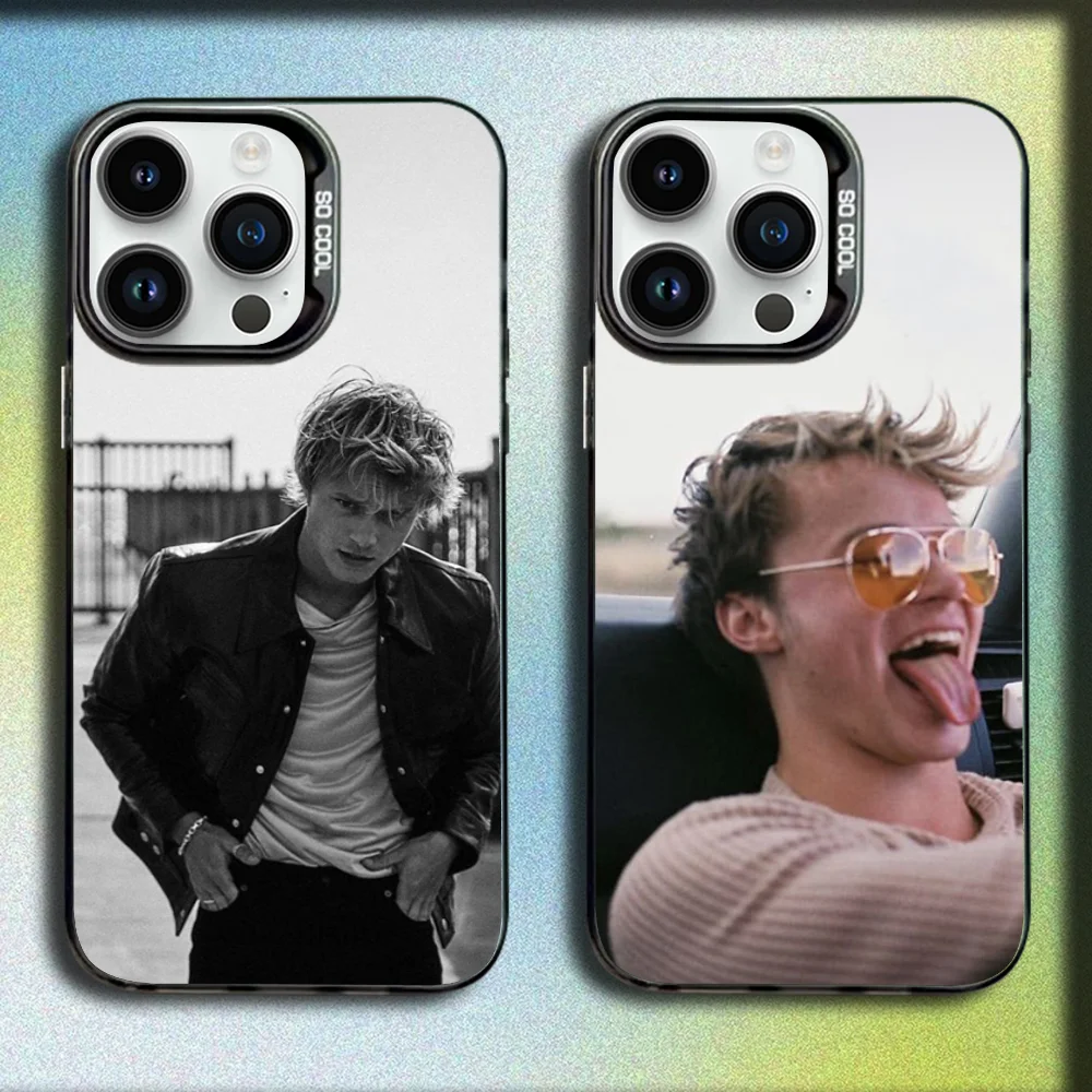 

R-Rudy Pankow Actor Phone Case For iPhone 16,15,14,13,12,11,Mini,Pro,SE,MAX Gray Matte Silicone Black Cover