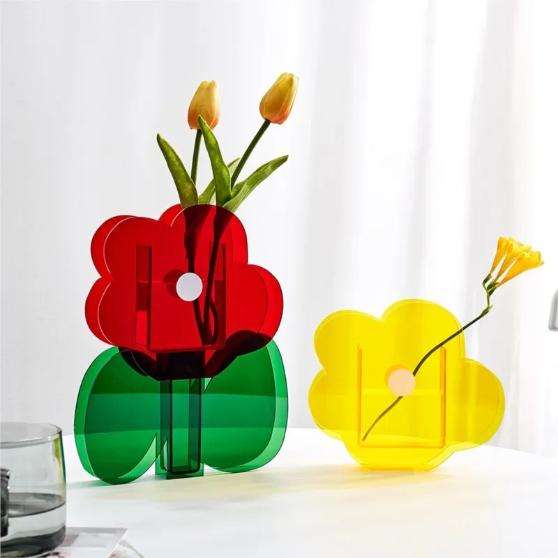 Table Multicolor Flower Vase Plant Modern Wedding Vase Home Decor Acrylic Transparent Geometric Vases Living Room Decoration New