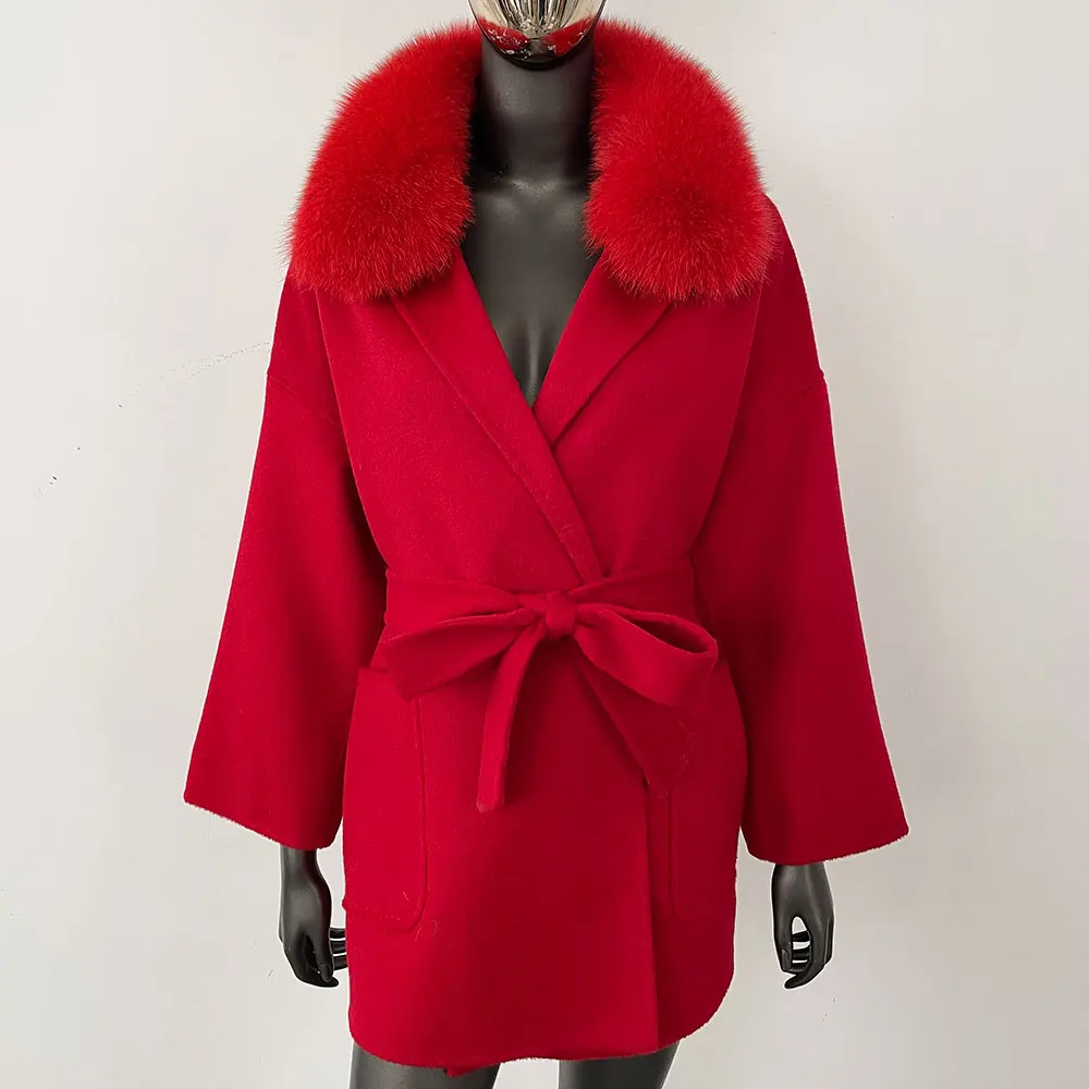 معطف فرو الراكون الطبيعي الإناث الخريف معطف فرو الثعلب الحقيقي جديد الصوف المخلوطة معطف المرأة الشتاء الكشمير الدافئة الصوف سترة سيدة #2