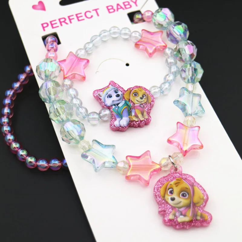 

Paw Patrol Cartoon Girls Necklace Bracelet Sweater Chain Wang Wang Team June 1st Children's Christmas and New Year Gift Set