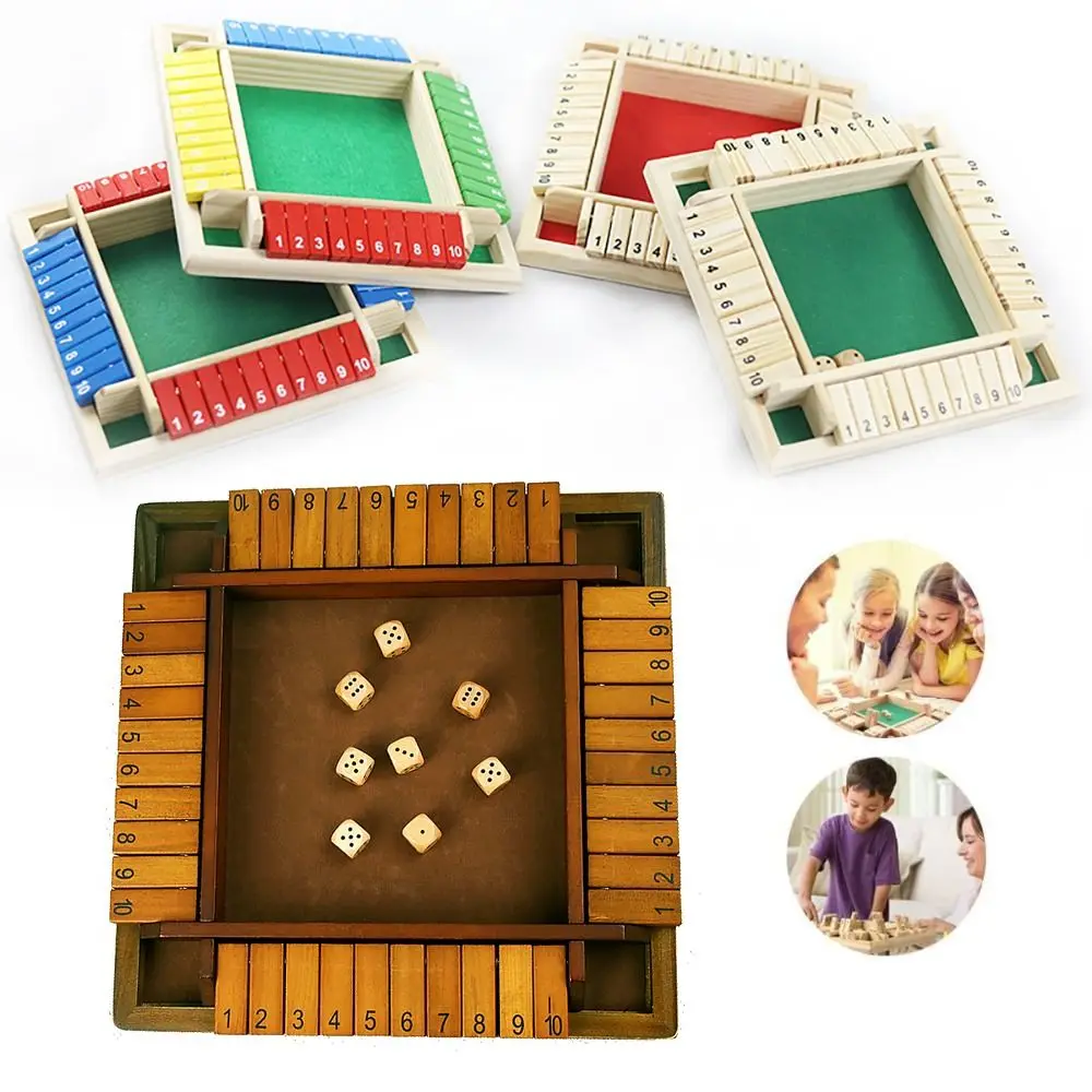 Wooden Dice Board Game Shut The Box for 4 Players Flaps & Dices Game Parent-children Interaction Family Entertainment