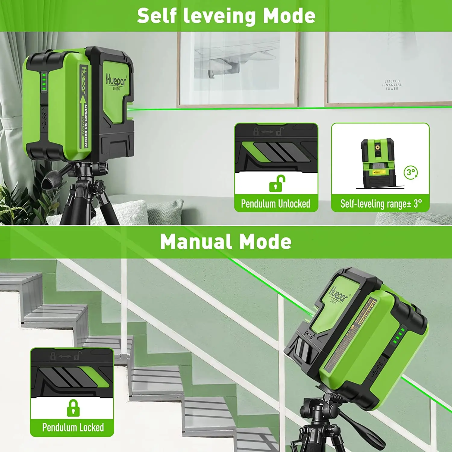 Laser Level L011G Horizontal Vertical Spirit Laser Level Self-Leveling Cross Line Kit With Rechargeable Battery