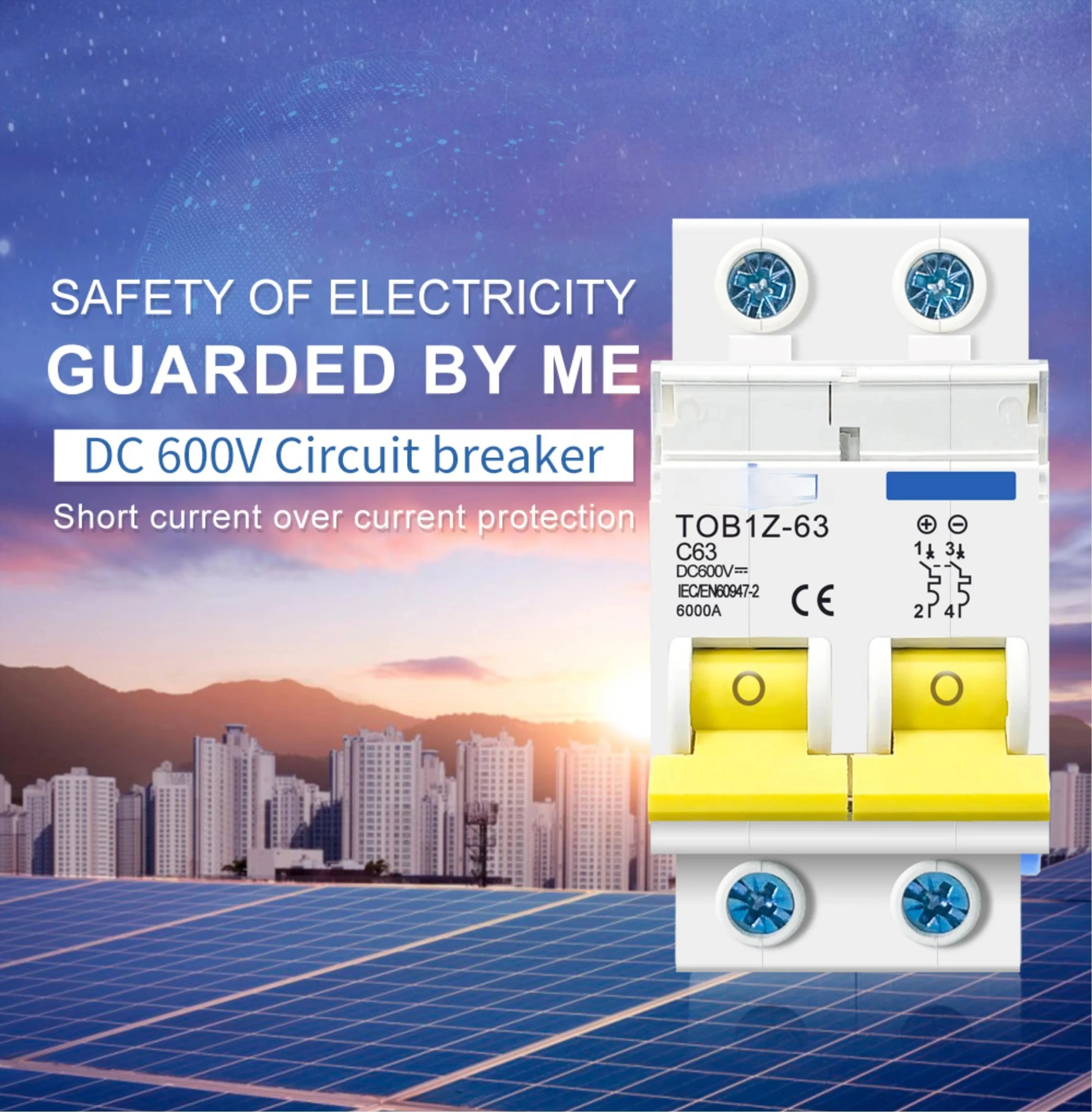 Hot Sale DC 600V 2P 16A 32A 63A 100A 125A DC Miniature Circuit Breaker for PV System