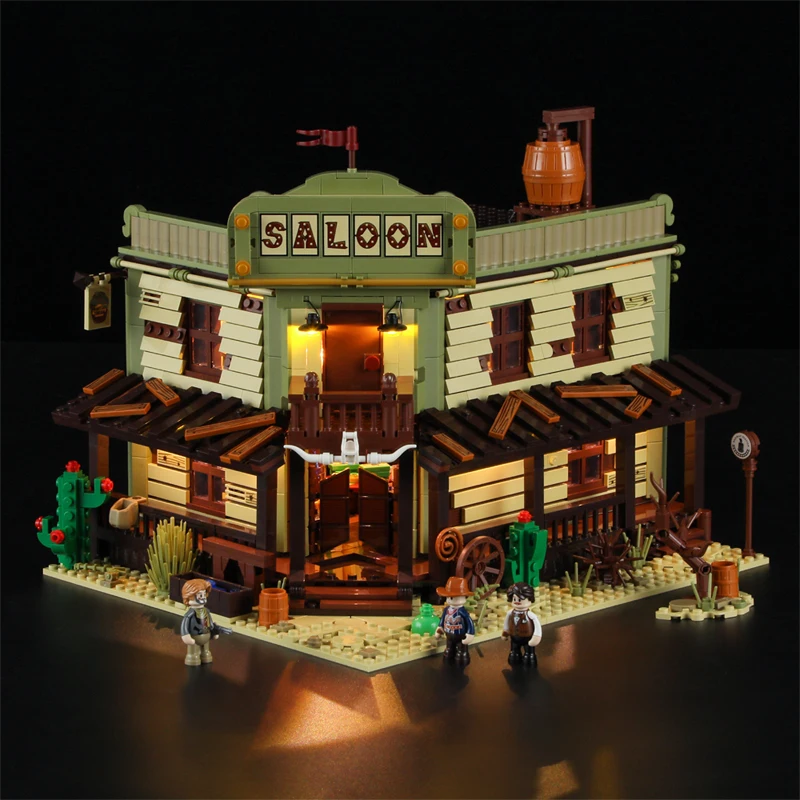 IN STOCK MOC Creativity Construction Western Saloon Street View Building Blocks Bricks Model Toys for Boys Christmas Gift Set