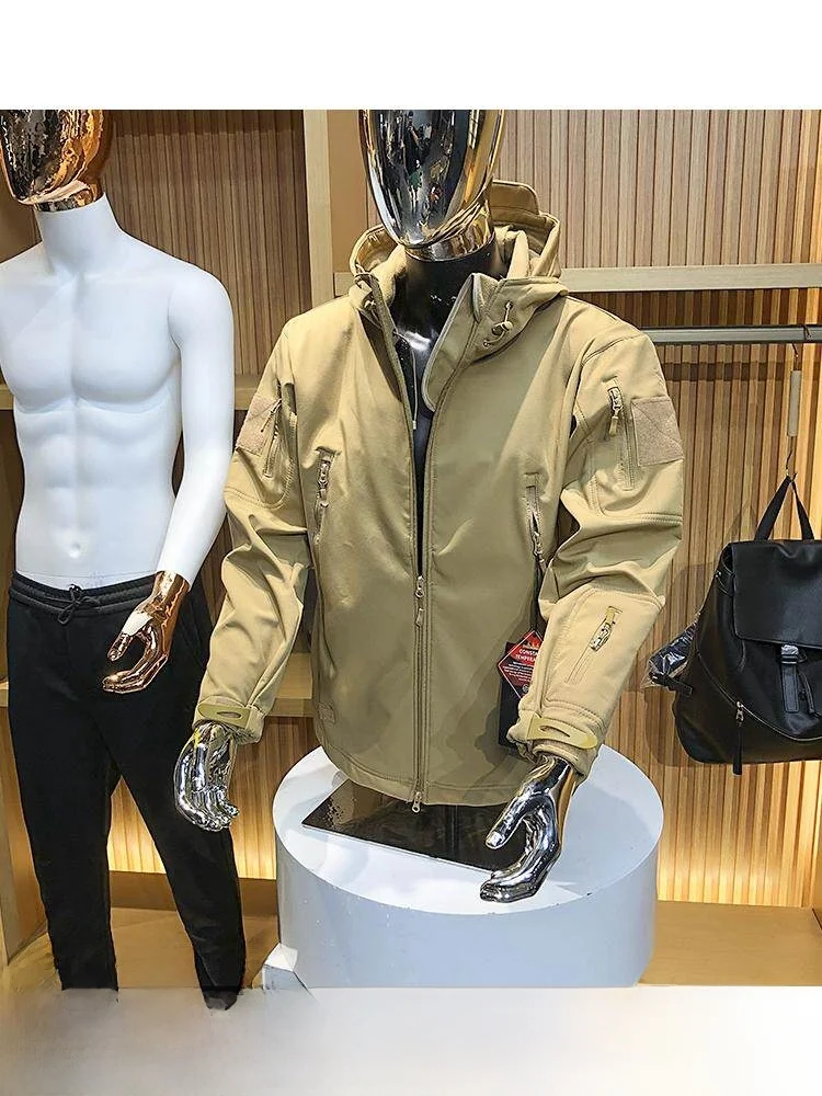 Tactical Series Men's Fleece Lined Hooded Soft  Jacket Outdoor Windproof Waterproof Autumn Winter Coat Standard Fit Long...