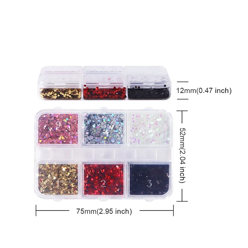 Colorful 1mm Mini Laser Heart Nail Glitter Sparkling Love Nail Decoration Nail Salon Design Cute Accessories DIY Nail Art Design