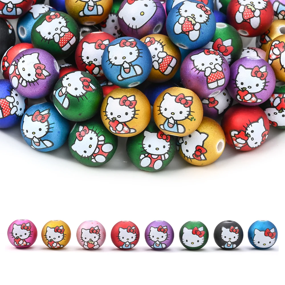 

10Pcs 16mm Colorful Hello kitty Acrylic Round Beads Loose Spacer Beads For DIY Pacifier Chain Bracelet Necklace Jewelry Making