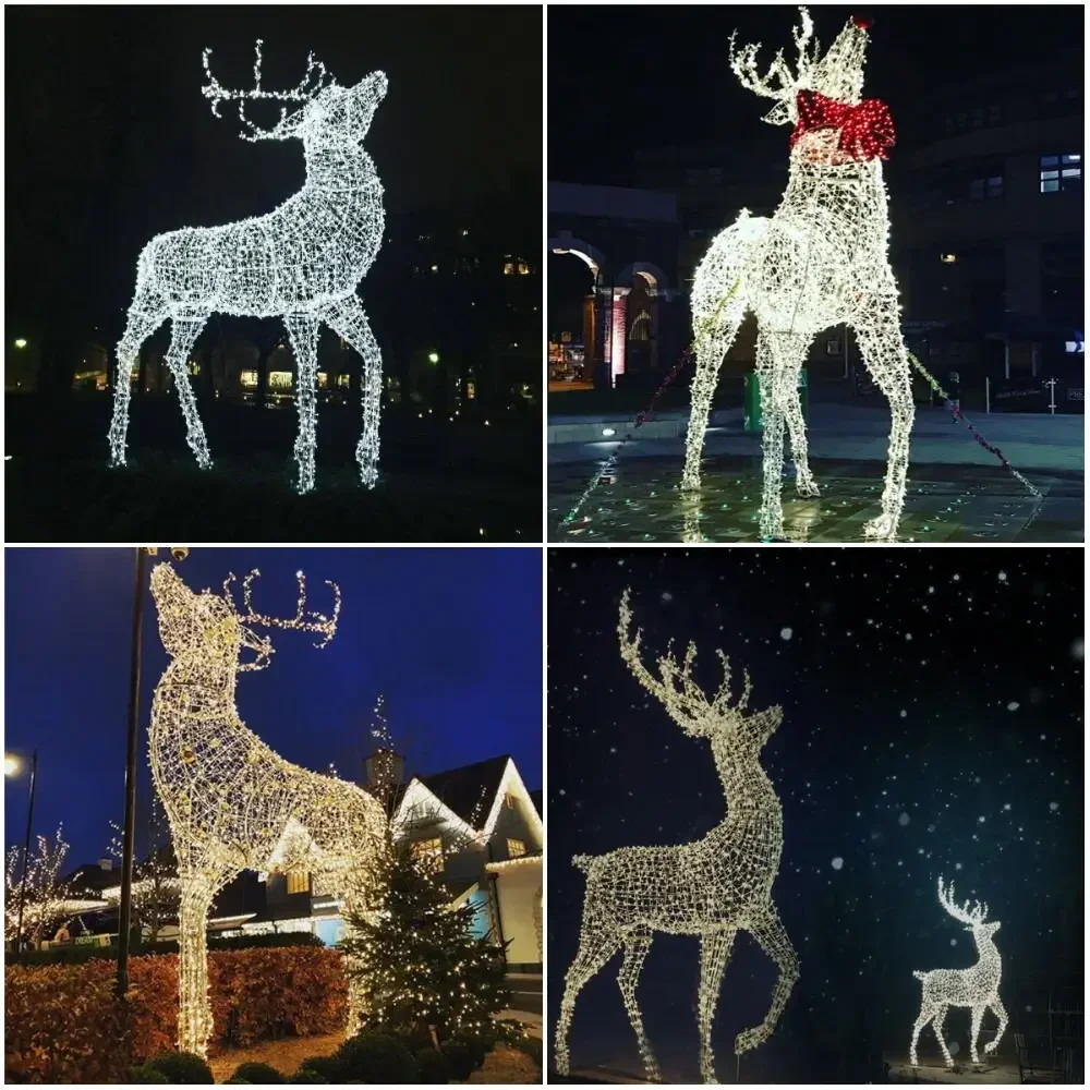 Outdoor Large 3D Santa Sleigh Christmas Reindeer with Led Lights for Street Decoration,3d Outdoor Light Up Deer