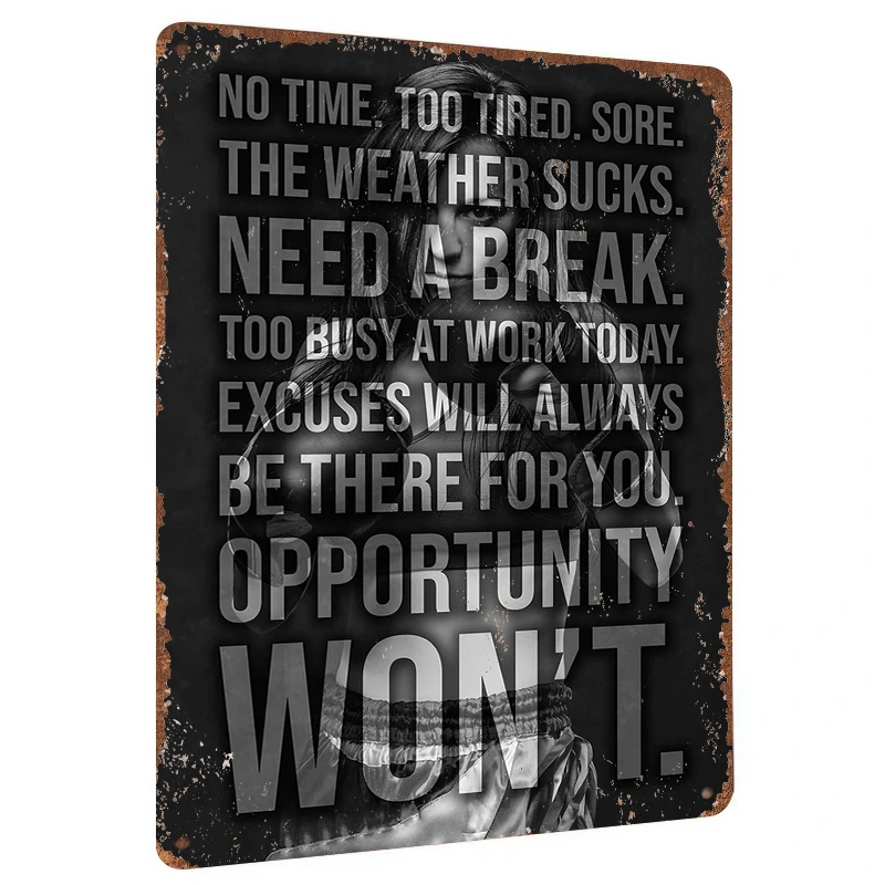 Motivational Fitness Metal Wall Art Gym Decor Inspirational Poster Exercise Quote Training Room Decoration