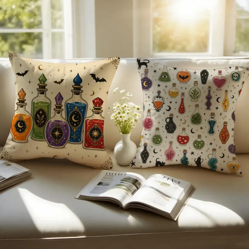 Halloween Potion Bottle Cushion Cover Pillowcase Anti-dustmite Invisible Zipper Short Plush Sofa Cushion