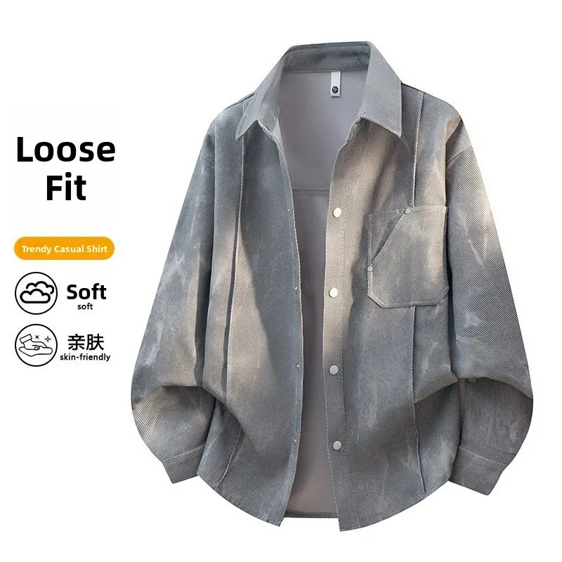 

Повседневная мужская рубашка с длинным рукавом, оригинальный дизайн, гонконгский стиль, молодежная, универсальная, свободного кроя, из хлопка, весна-лето, модная.