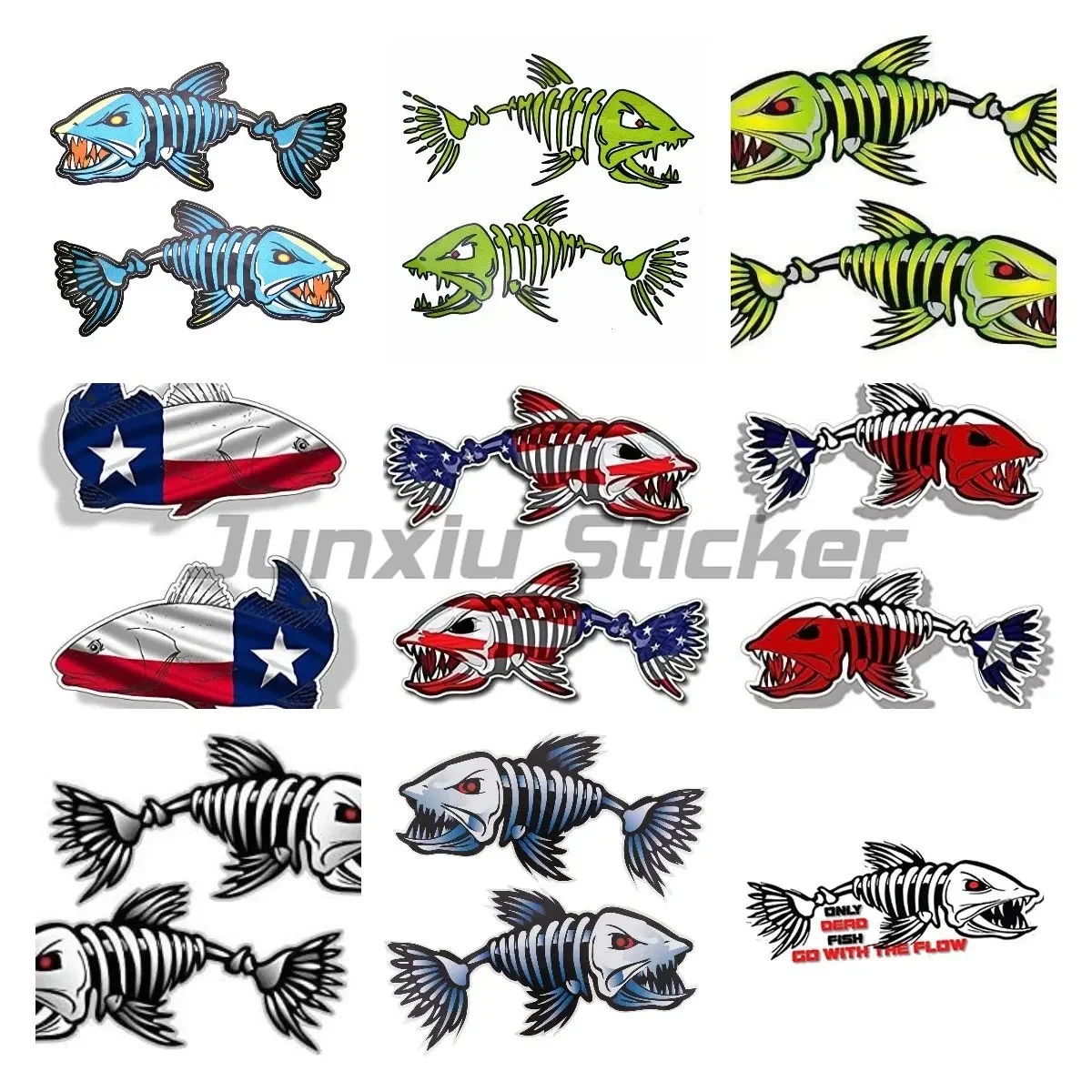 2X Skeleton Fish Bone Fish Stickers Kayak Decals Fishbone Stickers for Kayak Canoe Fishing Boat Wall Kayak Accessories