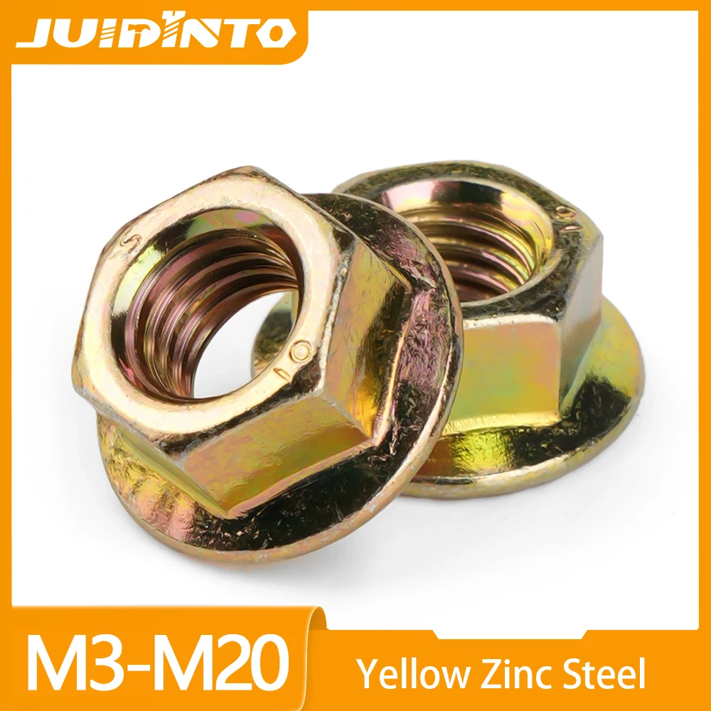 Tuercas con brida Hexagonal M3 M4 M5 M6 M8 M10 M12 M14 M16 Tuercas de seguridad hexagonales con brida dentada métrica de acero al carbono galvanizada