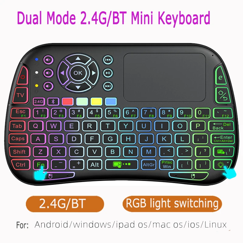 

Wireless Mini Keyboard Dual Mode 2.4G BT Voice Assistant Remote Control Backlit for Android TV Box Stick PC Projector Pad
