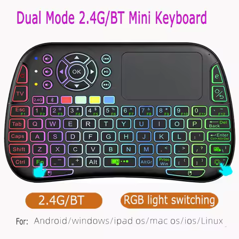 Wireless Mini Keyboard Dual Mode 2.4G BT Voice Assistant Remote Control Backlit for Android TV Box Stick PC Projector Pad