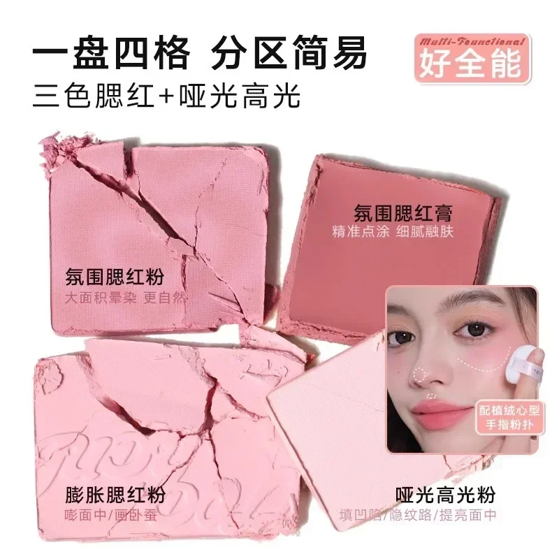 Judydoll 4 Color Blush Highlight Palette Expanding Color Matte Highlight Brightening Blush Long-lasting Face Makeup