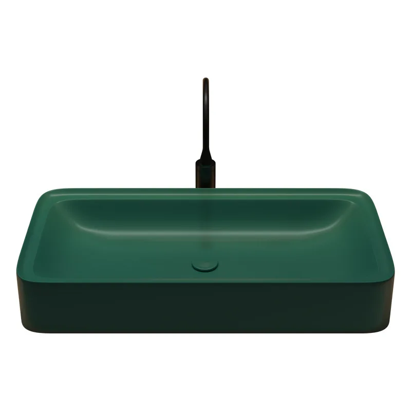 

Hotel household bathroom large size countertop basin matte black wash basin household ceramic integrated square washbasin