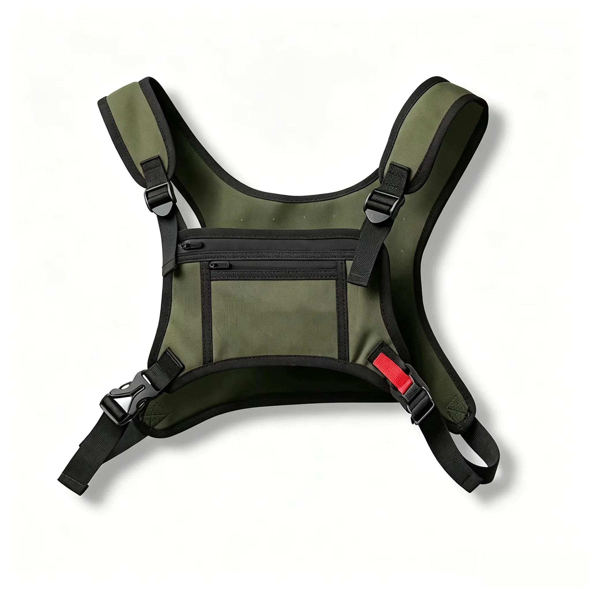 Men's Army Green Lightweight Adjustable Chest Bag Multi-Pocket Running Accessory with Phone Holster for Outdoor Sports Travel And Camping