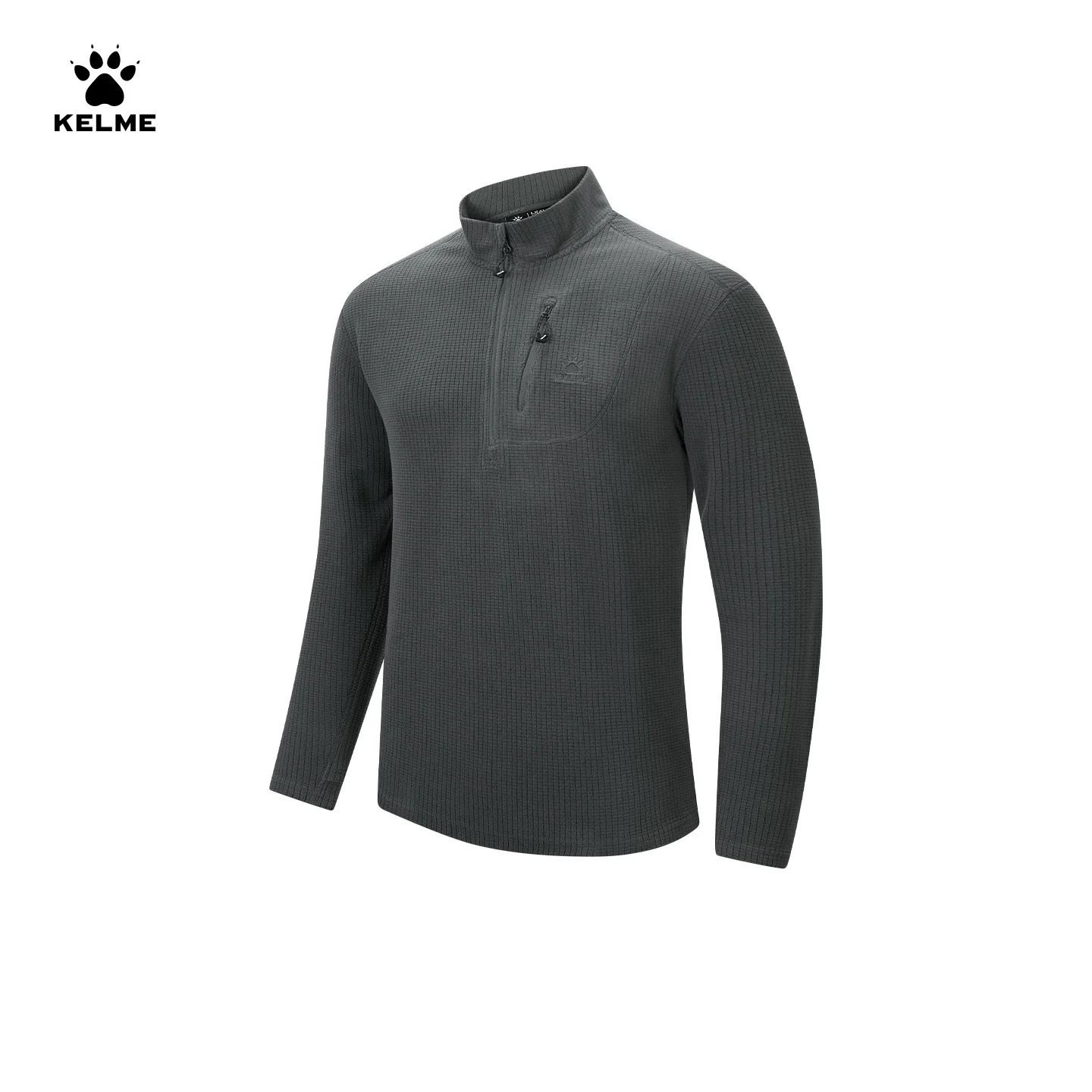 KELME heren-T-shirt met lange mouwen en halve rits, warme basislaag voor herfst/winter, geschikt voor wandelen en hardlopen, fleecevoering, opstaande kraag.
