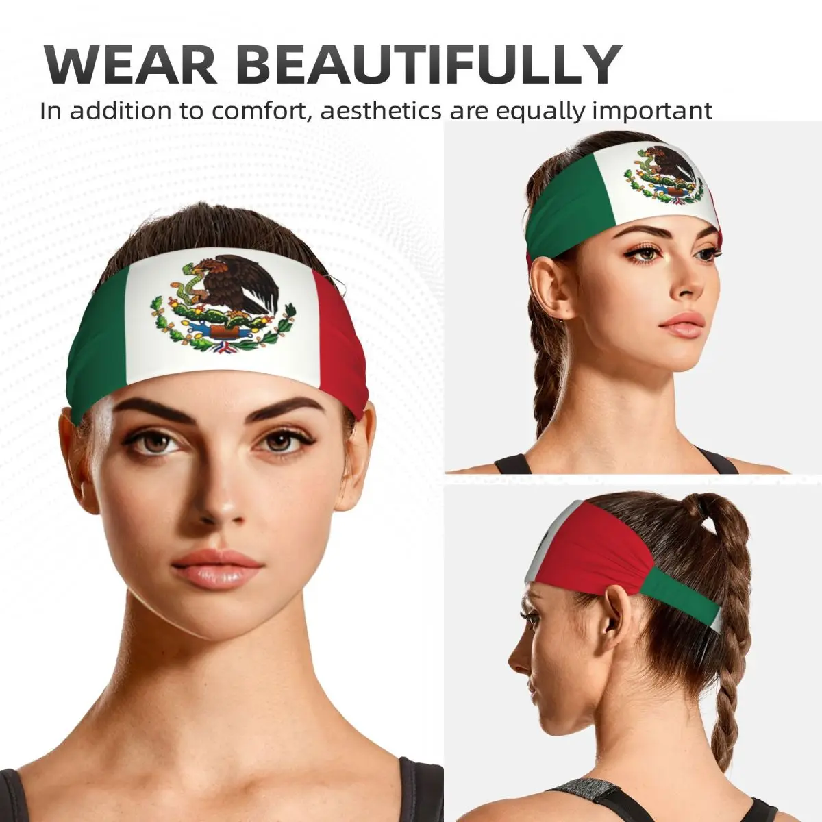 Custom Mexico Flag Headband Men Women Non Slip Moisture Wicking Workout Sweatband for Yoga