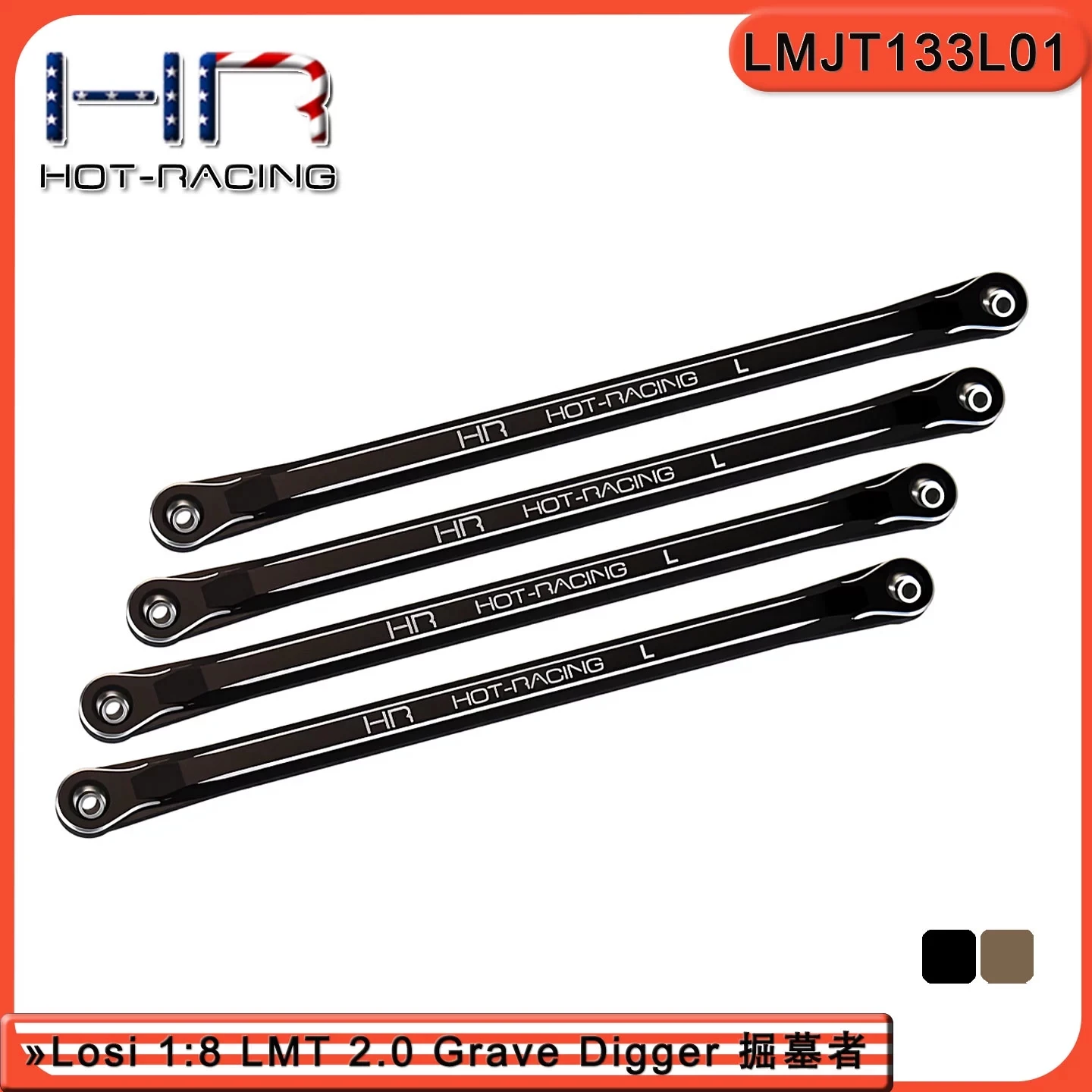 HR Losi LMT 1/8 Grave Digger 2.0 Kit de varilla de tracción inferior de aleación de aluminio