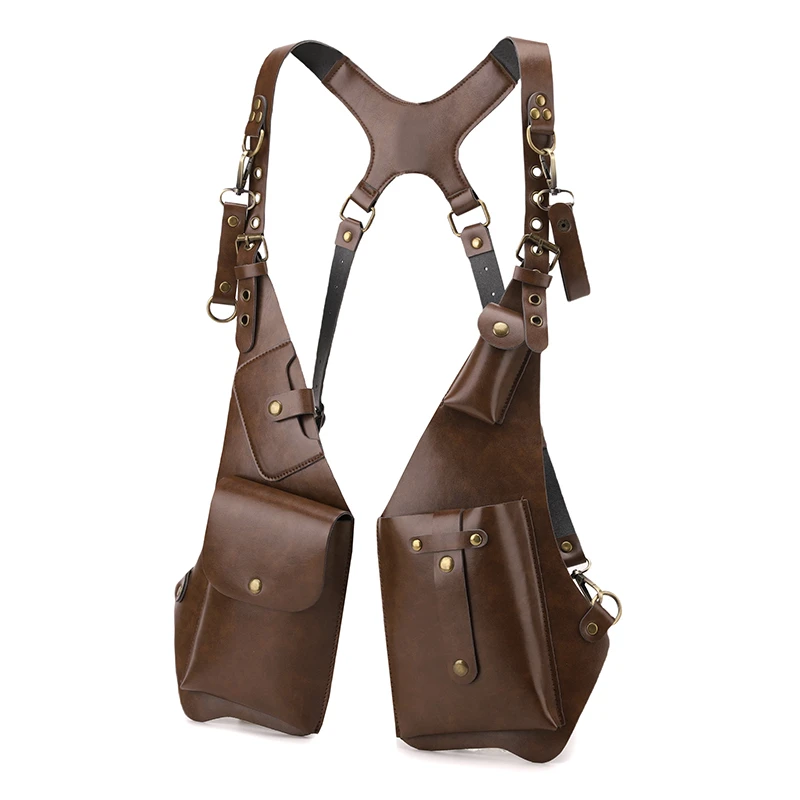 تصميم فاخر للرجال التكتيكية سترة حقيبة عالية الجودة بولي Leather جلد رجل حقيبة صدر للرجال الهاتف الحقيبة خمر تصميم تحت الإبط حقائب الظهر